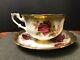 Royal Albert Gold Crest Series Tea Cup & Saucer With Red Cabbage Roses Cs126 Mint