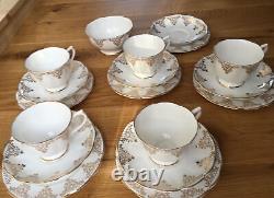 Royal Albert Gold Lace White Gilded Tea Coffee 5+ Trio Sets Bone China England