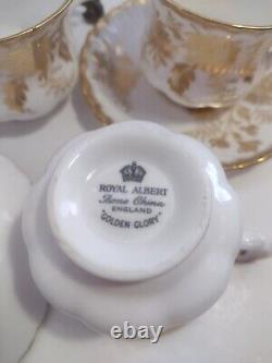 Royal Albert Golden Glory 4 cups and Montrose shape, White ground gold floral