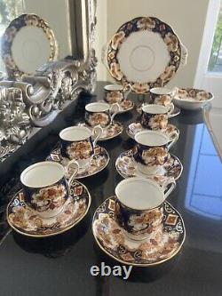Royal Albert Heirloom Cobalt Blue Gold Imari Coffee Cups And Saucers 18 Pieces