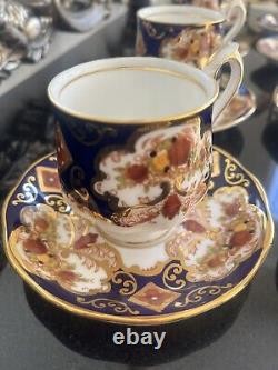 Royal Albert Heirloom Cobalt Blue Gold Imari Coffee Cups And Saucers 18 Pieces