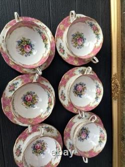 Royal Albert Lady Carlyle Bone China soup twin handled cup & Saucer Set x 6