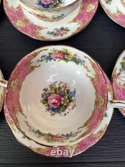 Royal Albert Lady Carlyle Bone China soup twin handled cup & Saucer Set x 6