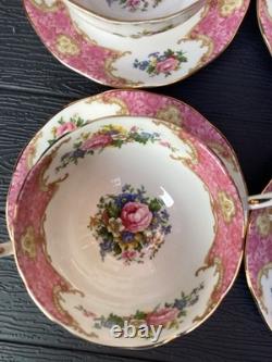Royal Albert Lady Carlyle Bone China soup twin handled cup & Saucer Set x 6