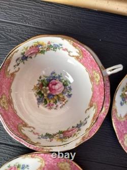 Royal Albert Lady Carlyle Bone China soup twin handled cup & Saucer Set x 6