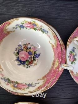 Royal Albert Lady Carlyle Bone China soup twin handled cup & Saucer Set x 6