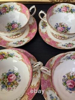 Royal Albert Lady Carlyle Bone China soup twin handled cup & Saucer Set x 6