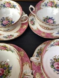 Royal Albert Lady Carlyle Bone China soup twin handled cup & Saucer Set x 6