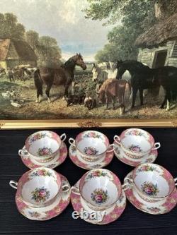 Royal Albert Lady Carlyle Bone China soup twin handled cup & Saucer Set x 6
