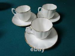 Royal Albert MID Century 3 Cups And Saucers England White Gold Rim Original