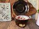 Royal Albert Milady Series Footed Cup & Saucer Black/gold Anemones Floral Teacup