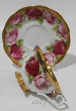 Royal Albert OLD ENGLISH ROSE Cup & Saucer TREASURE CHEST Series Heavy Gold Gild