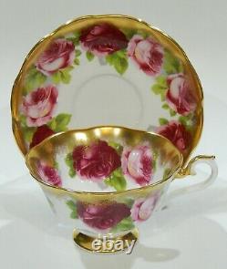 Royal Albert OLD ENGLISH ROSE Cup & Saucer TREASURE CHEST Series with Heavy Gold