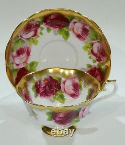 Royal Albert OLD ENGLISH ROSE Cup & Saucer TREASURE CHEST Series with Heavy Gold