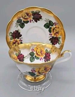 Royal Albert RED & YELLOW ROSES Floral Cup & Saucer TREASURE CHEST Series