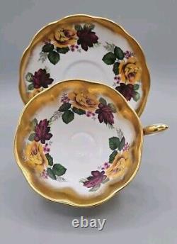 Royal Albert RED & YELLOW ROSES Floral Cup & Saucer TREASURE CHEST Series