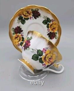 Royal Albert RED & YELLOW ROSES Floral Cup & Saucer TREASURE CHEST Series