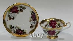 Royal Albert RED and WHITE ROSE Cup & Saucer TREASURE CHEST Series Heavy Gold