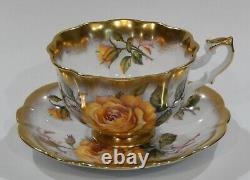 Royal Albert YELLOW ROSES Floral Cup & Saucer GOLD CREST Series Heavy Gold
