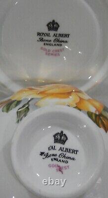 Royal Albert YELLOW ROSES Floral Cup & Saucer GOLD CREST Series Heavy Gold