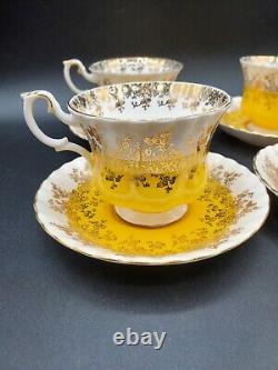 Royal Albert bone china yellow gold tea cups & saucers 4 sets, 8 PCS Regal Series
