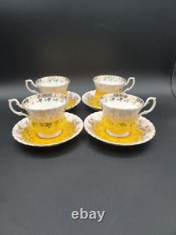Royal Albert bone china yellow gold tea cups & saucers 4 sets, 8 PCS Regal Series