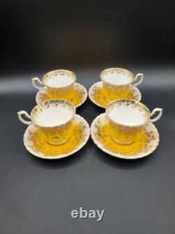 Royal Albert bone china yellow gold tea cups & saucers 4 sets, 8 PCS Regal Series