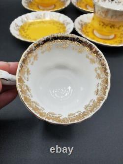 Royal Albert bone china yellow gold tea cups & saucers 4 sets, 8 PCS Regal Series