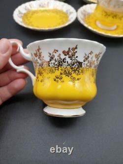 Royal Albert bone china yellow gold tea cups & saucers 4 sets, 8 PCS Regal Series