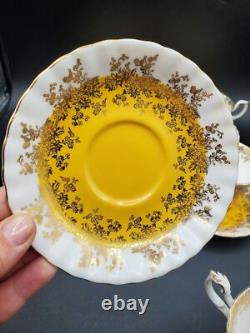 Royal Albert bone china yellow gold tea cups & saucers 4 sets, 8 PCS Regal Series