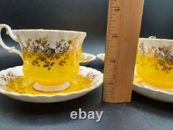 Royal Albert bone china yellow gold tea cups & saucers 4 sets, 8 PCS Regal Series