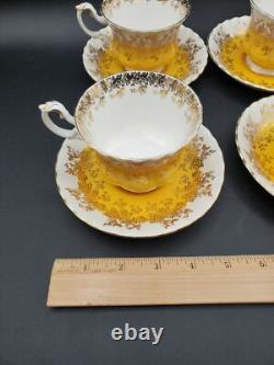 Royal Albert bone china yellow gold tea cups & saucers 4 sets, 8 PCS Regal Series