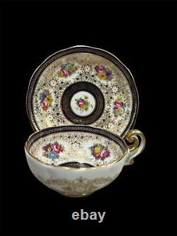 Royal Cauldon England Cobalt & Gold Bone China Painted Tea Cup & Saucer