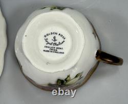Royal Chelsea Golden Rose Footed Cups & Saucers Set of 4 Heavy Gold UA1