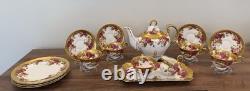 Royal Chelsea Golden Rose Tea Set Teapot Cups Saucers Cream Sugar Tray Plates