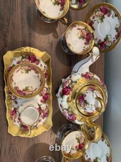 Royal Chelsea Golden Rose Tea Set Teapot Cups Saucers Cream Sugar Tray Plates