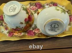 Royal Chelsea Golden Rose Tea Set Teapot Cups Saucers Cream Sugar Tray Plates