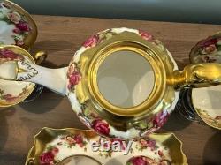 Royal Chelsea Golden Rose Tea Set Teapot Cups Saucers Cream Sugar Tray Plates