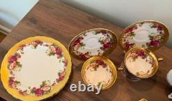 Royal Chelsea Golden Rose Tea Set Teapot Cups Saucers Cream Sugar Tray Plates
