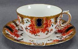 Royal Crown Derby 3411 Orange Floral Cobalt & Gold Tea Cup & Saucer Circa 1897