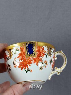 Royal Crown Derby 3411 Orange Floral Cobalt & Gold Tea Cup & Saucer Circa 1897