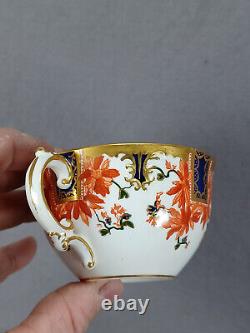 Royal Crown Derby 3411 Orange Floral Cobalt & Gold Tea Cup & Saucer Circa 1897