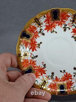 Royal Crown Derby 3411 Orange Floral Cobalt & Gold Tea Cup & Saucer Circa 1897