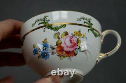 Royal Crown Derby 7997 Hand Painted Floral & Gold Green Scrolls Tea Cup & Saucer