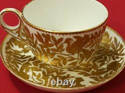 Royal Crown Derby Antique Cup, Saucer, Raised Gold, Birds, Flowers, C. 1877-1890