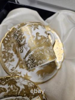 Royal Crown Derby GOLD AVES Coffee Cup And Saucer Set Of 4 BOXED UNUSED