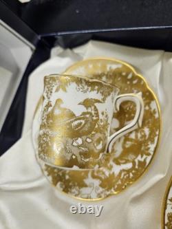 Royal Crown Derby GOLD AVES Coffee Cup And Saucer Set Of 4 BOXED UNUSED