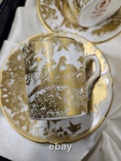 Royal Crown Derby GOLD AVES Coffee Cup And Saucer Set Of 4 BOXED UNUSED