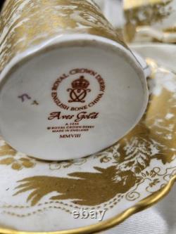 Royal Crown Derby GOLD AVES Coffee Cup And Saucer Set Of 4 BOXED UNUSED