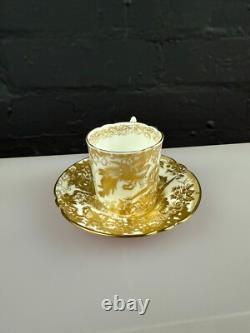 Royal Crown Derby Gold Aves A. 1235 Fluted Coffee Cup & Saucer 2 Sets Available